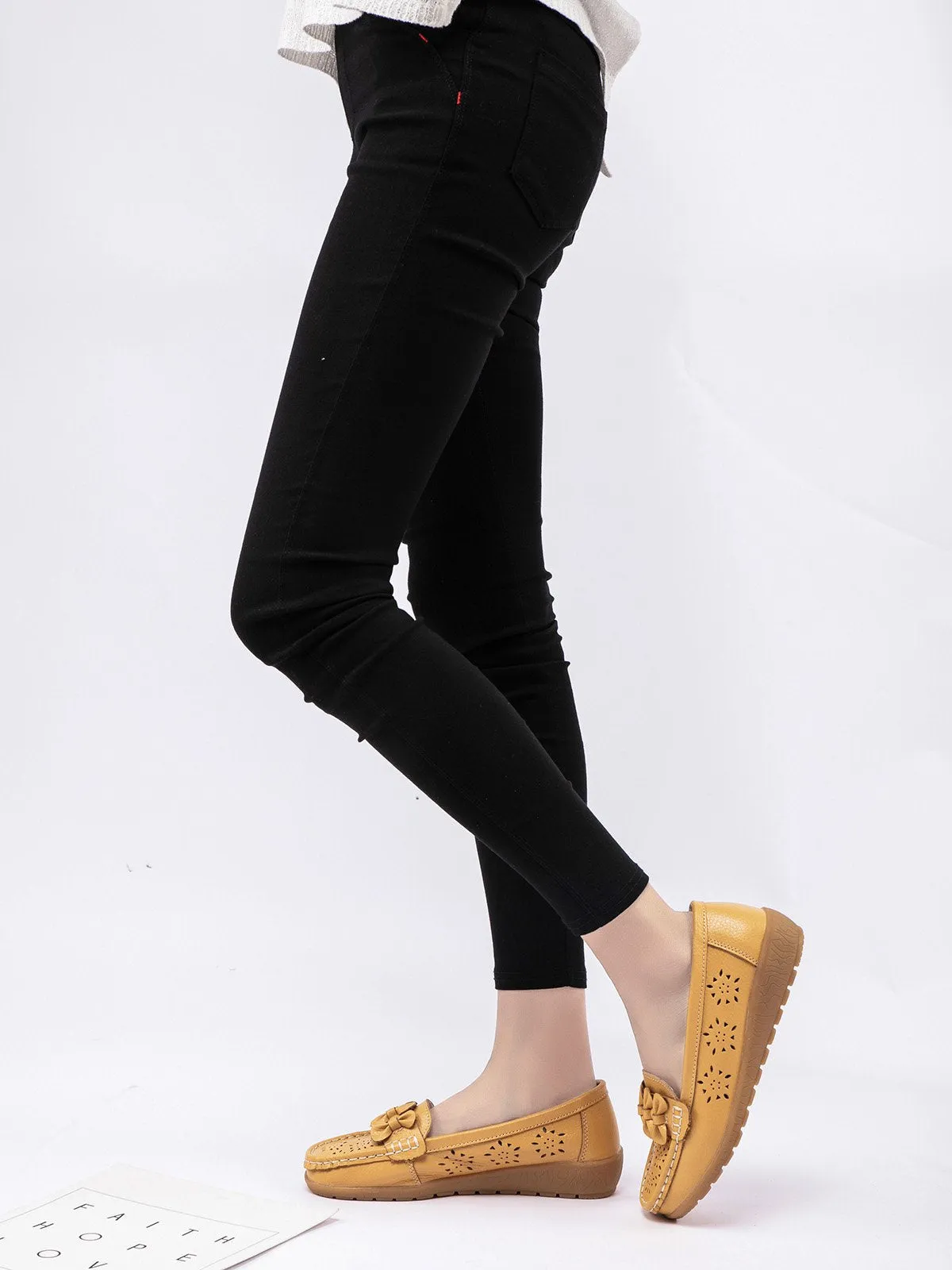 Cowhide Hollow Casual Flat Shoes