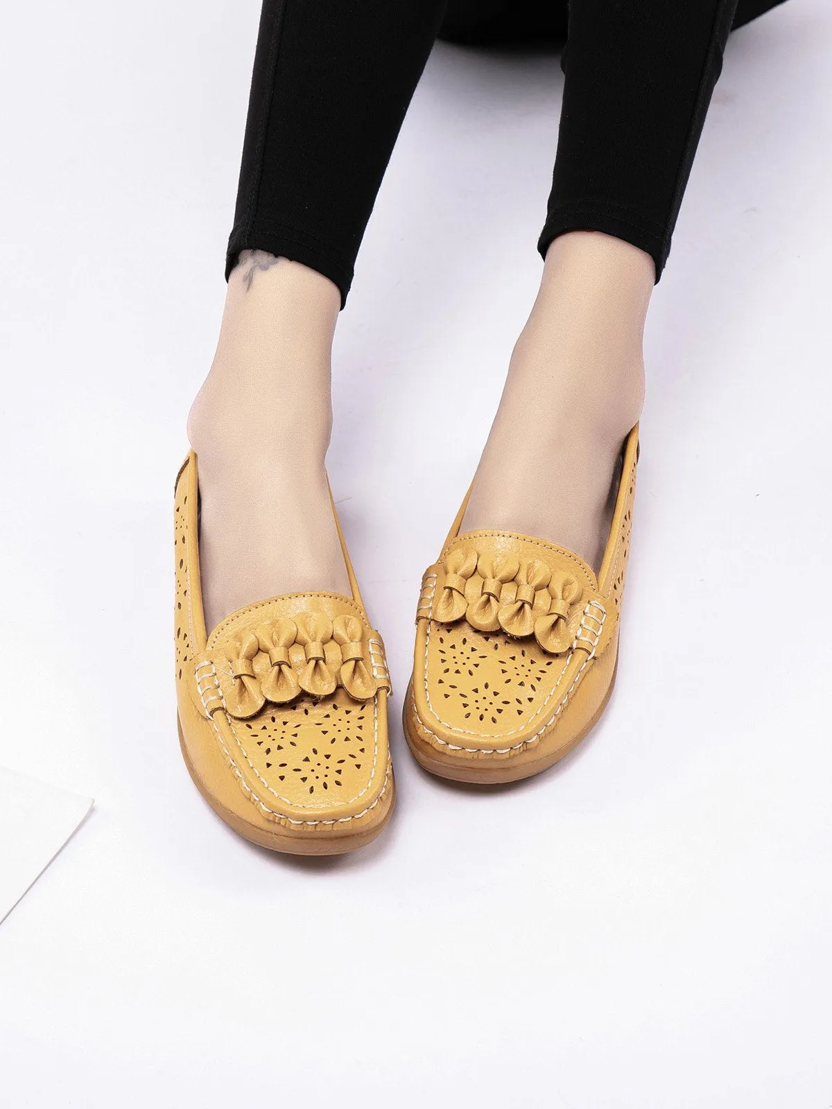 Cowhide Hollow Casual Flat Shoes