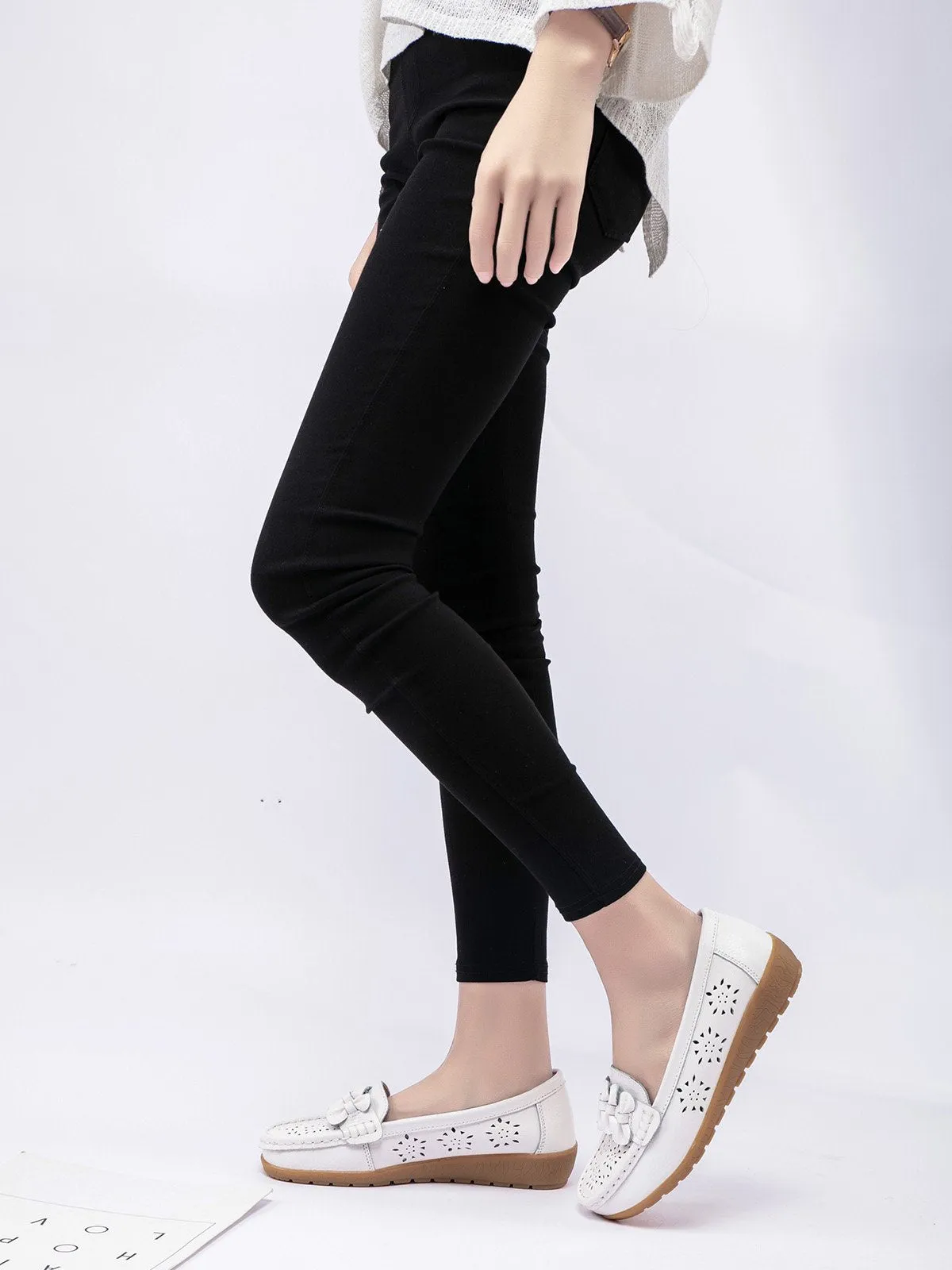 Cowhide Hollow Casual Flat Shoes