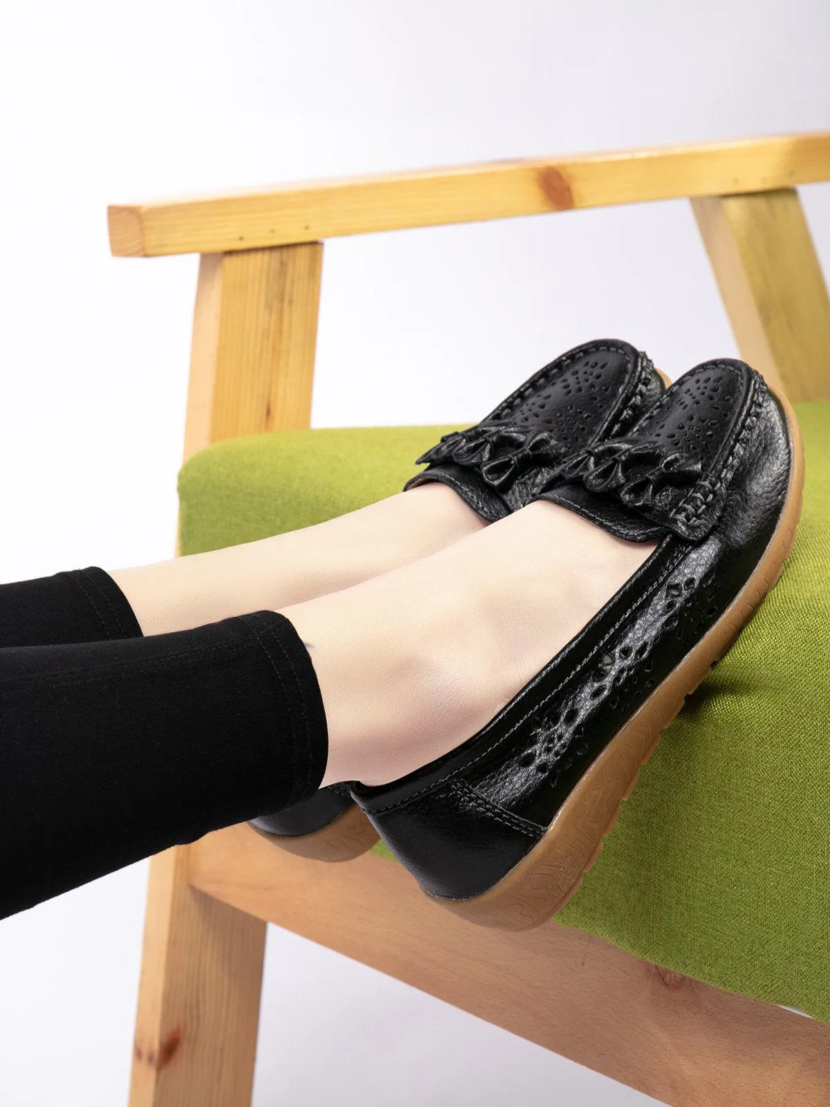 Cowhide Hollow Casual Flat Shoes