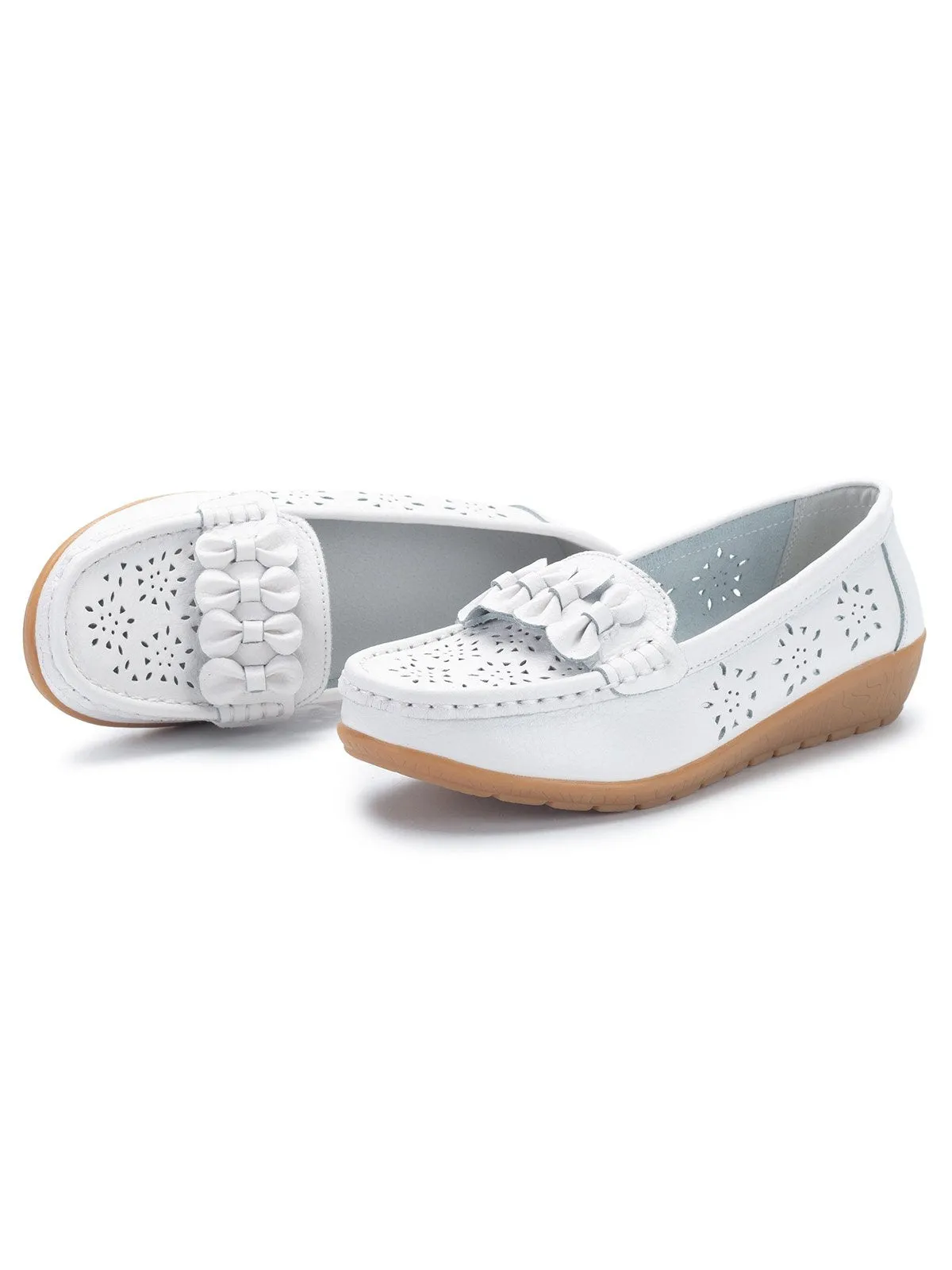 Cowhide Hollow Casual Flat Shoes