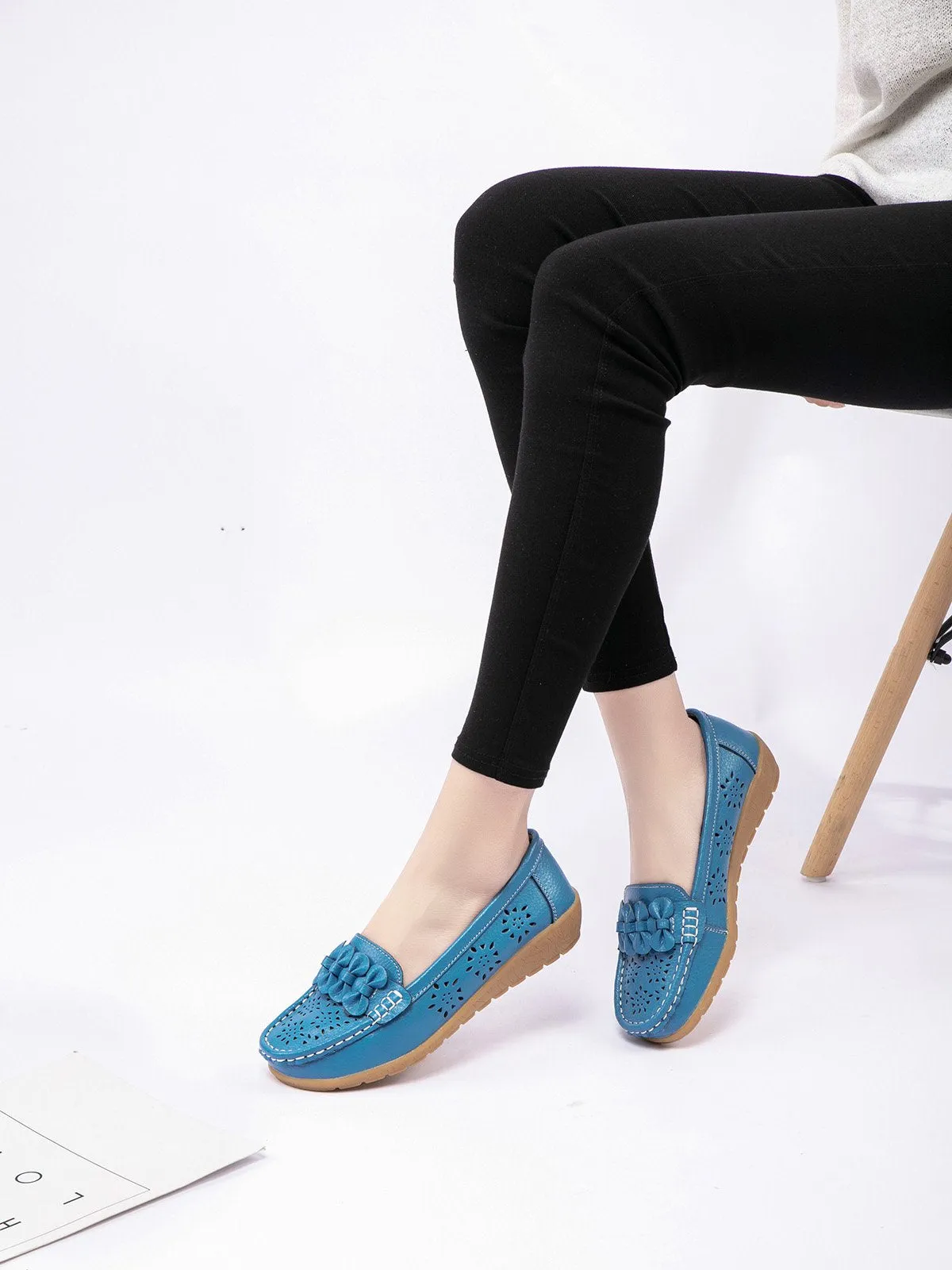 Cowhide Hollow Casual Flat Shoes