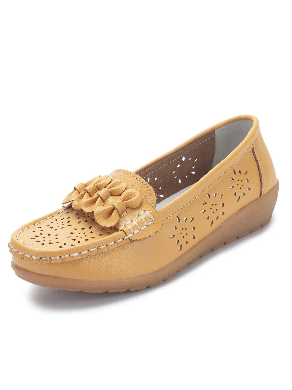 Cowhide Hollow Casual Flat Shoes