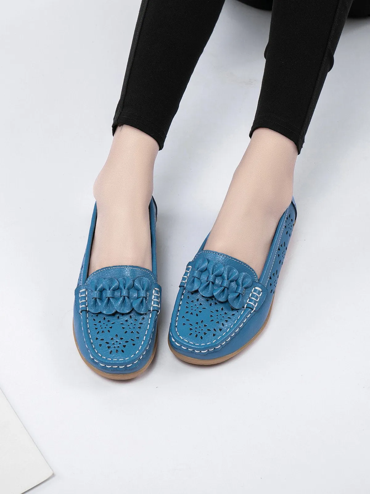 Cowhide Hollow Casual Flat Shoes