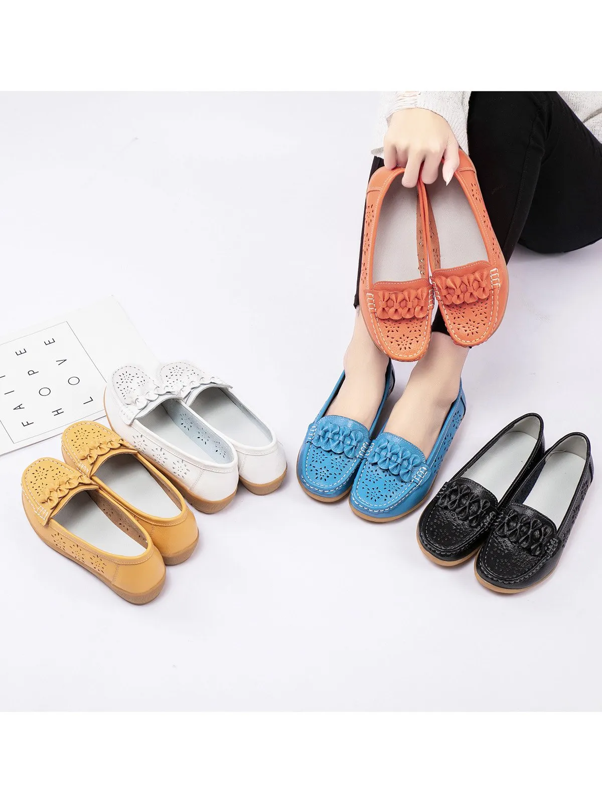 Cowhide Hollow Casual Flat Shoes
