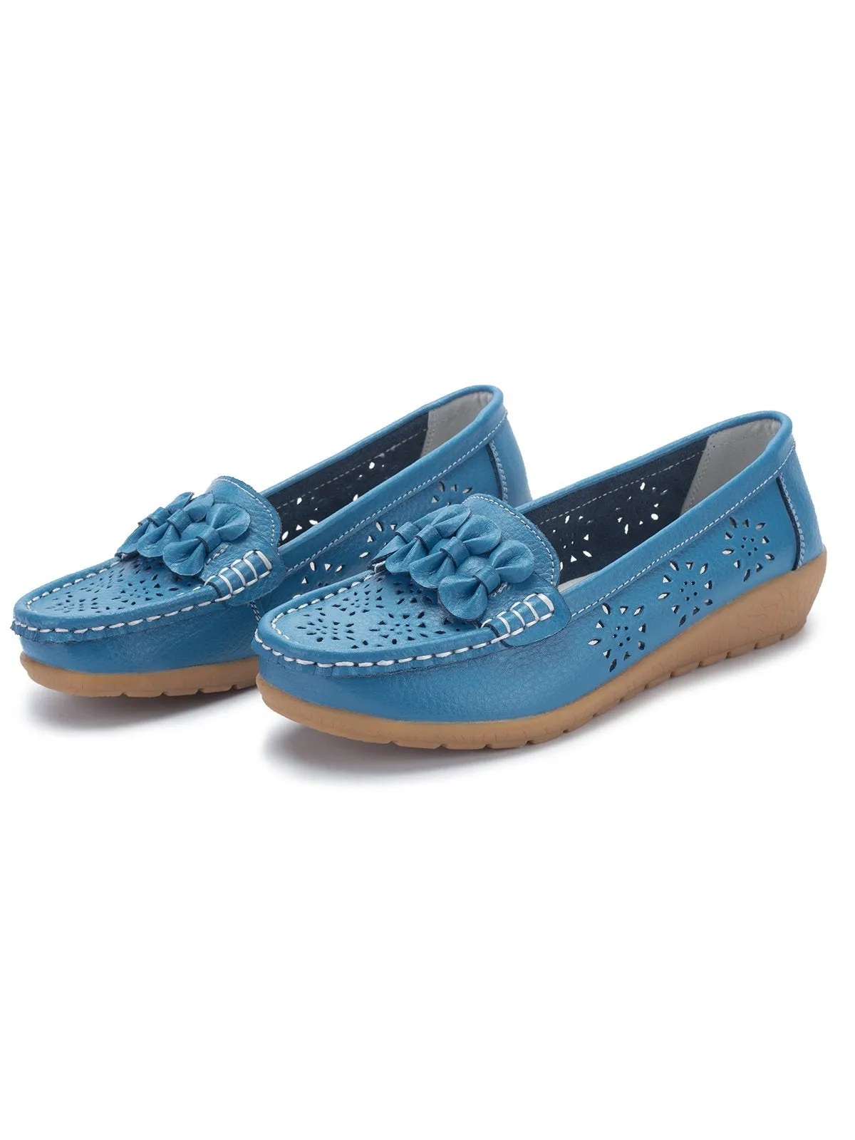 Cowhide Hollow Casual Flat Shoes