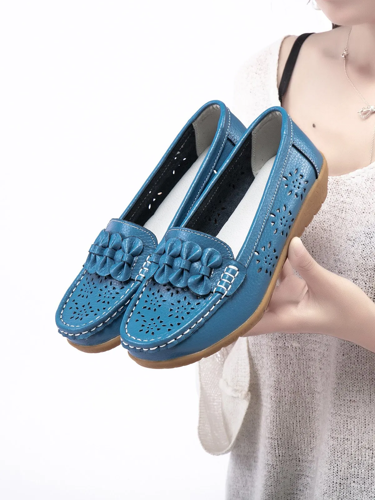 Cowhide Hollow Casual Flat Shoes