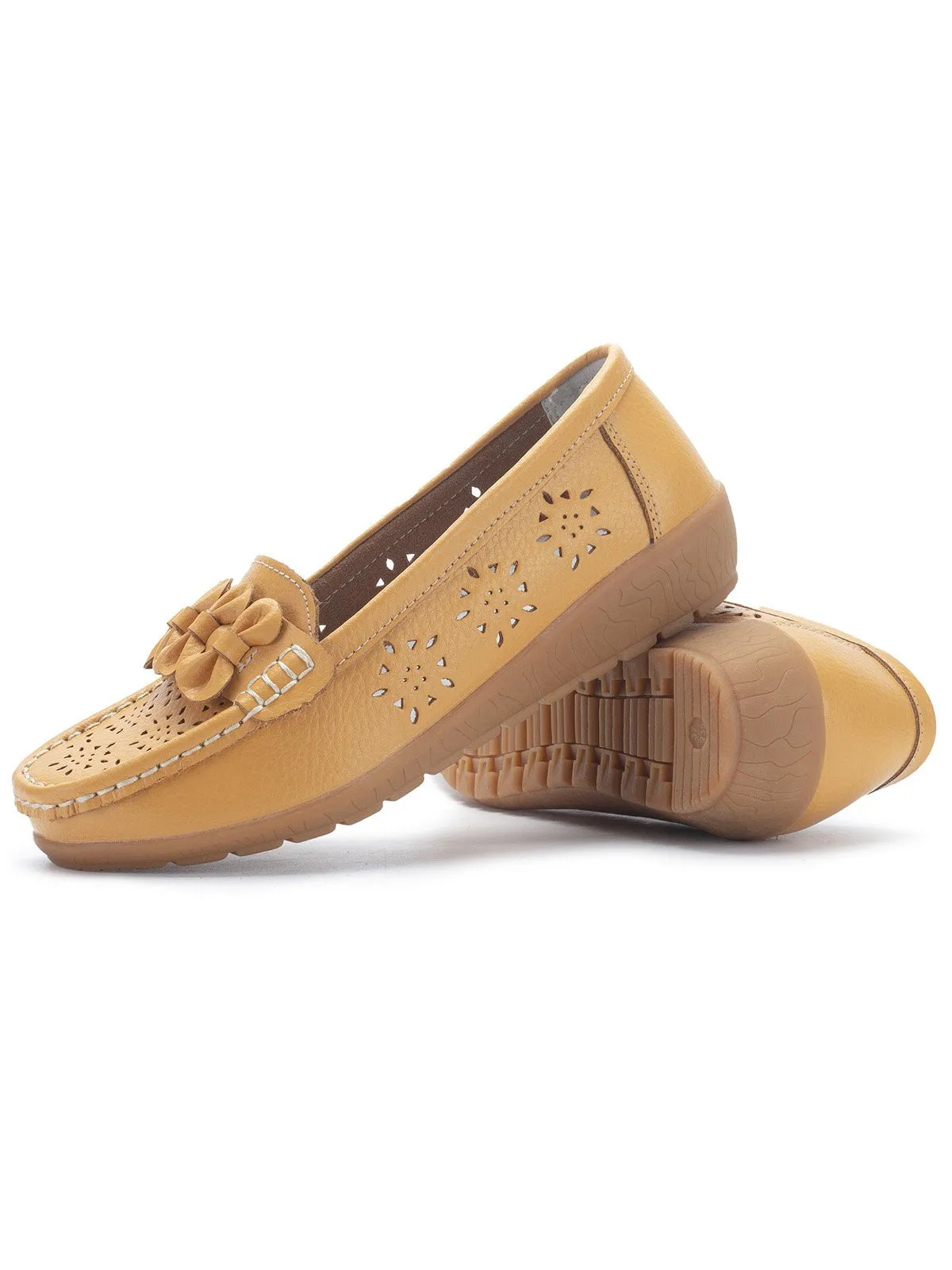 Cowhide Hollow Casual Flat Shoes