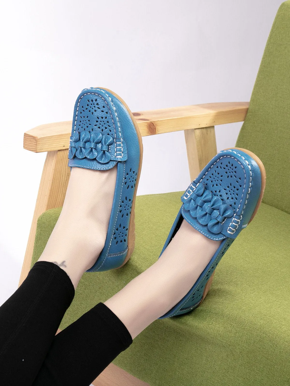 Cowhide Hollow Casual Flat Shoes