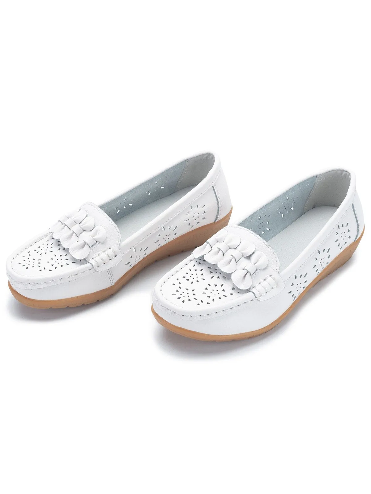 Cowhide Hollow Casual Flat Shoes