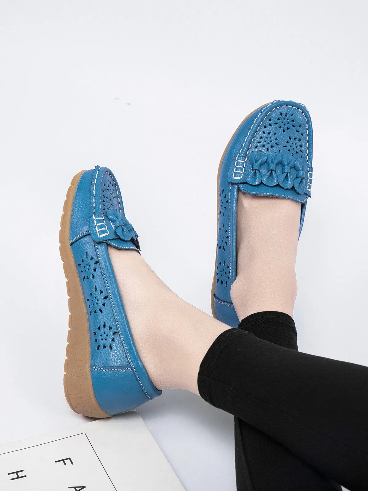 Cowhide Hollow Casual Flat Shoes
