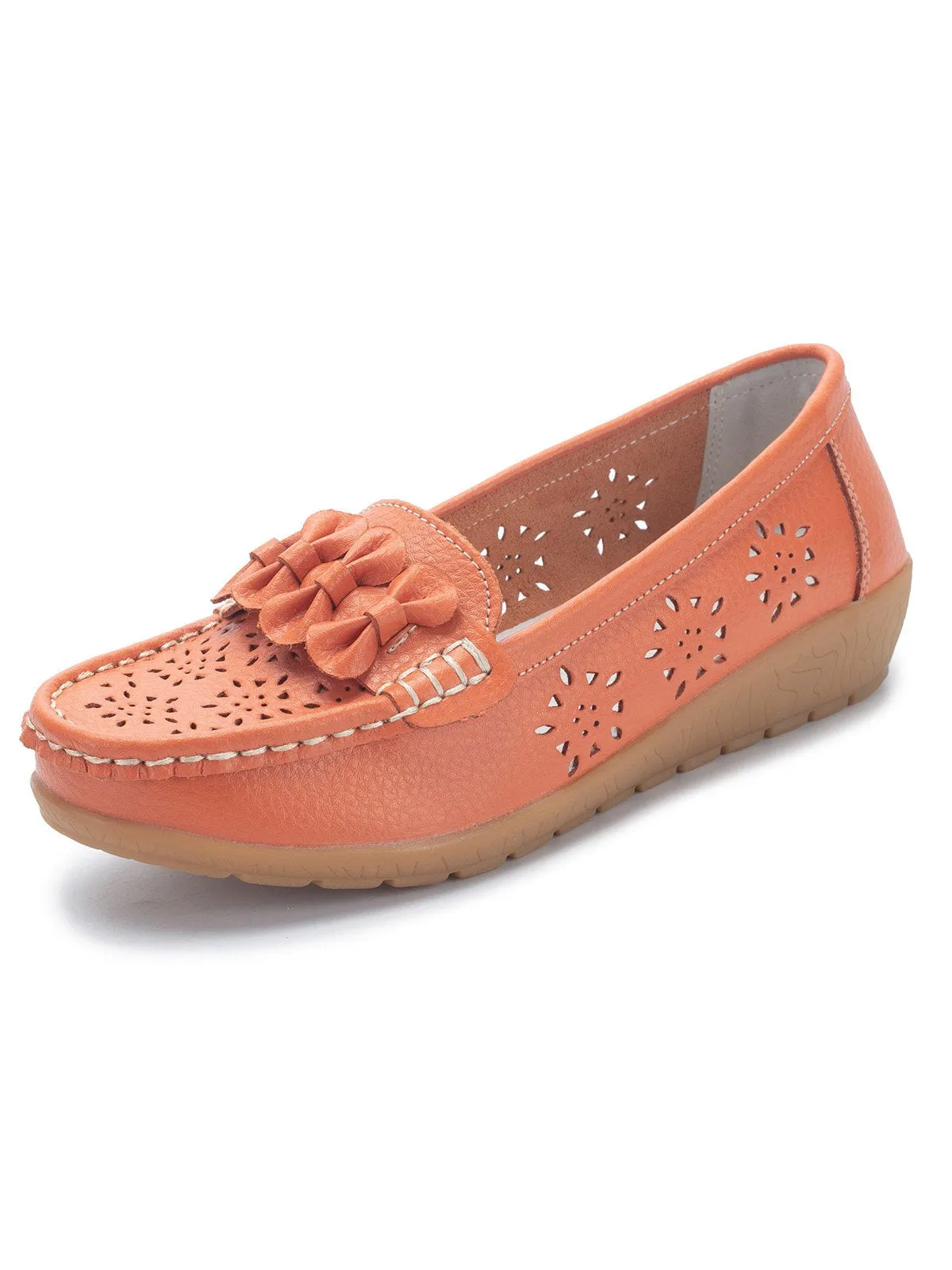 Cowhide Hollow Casual Flat Shoes