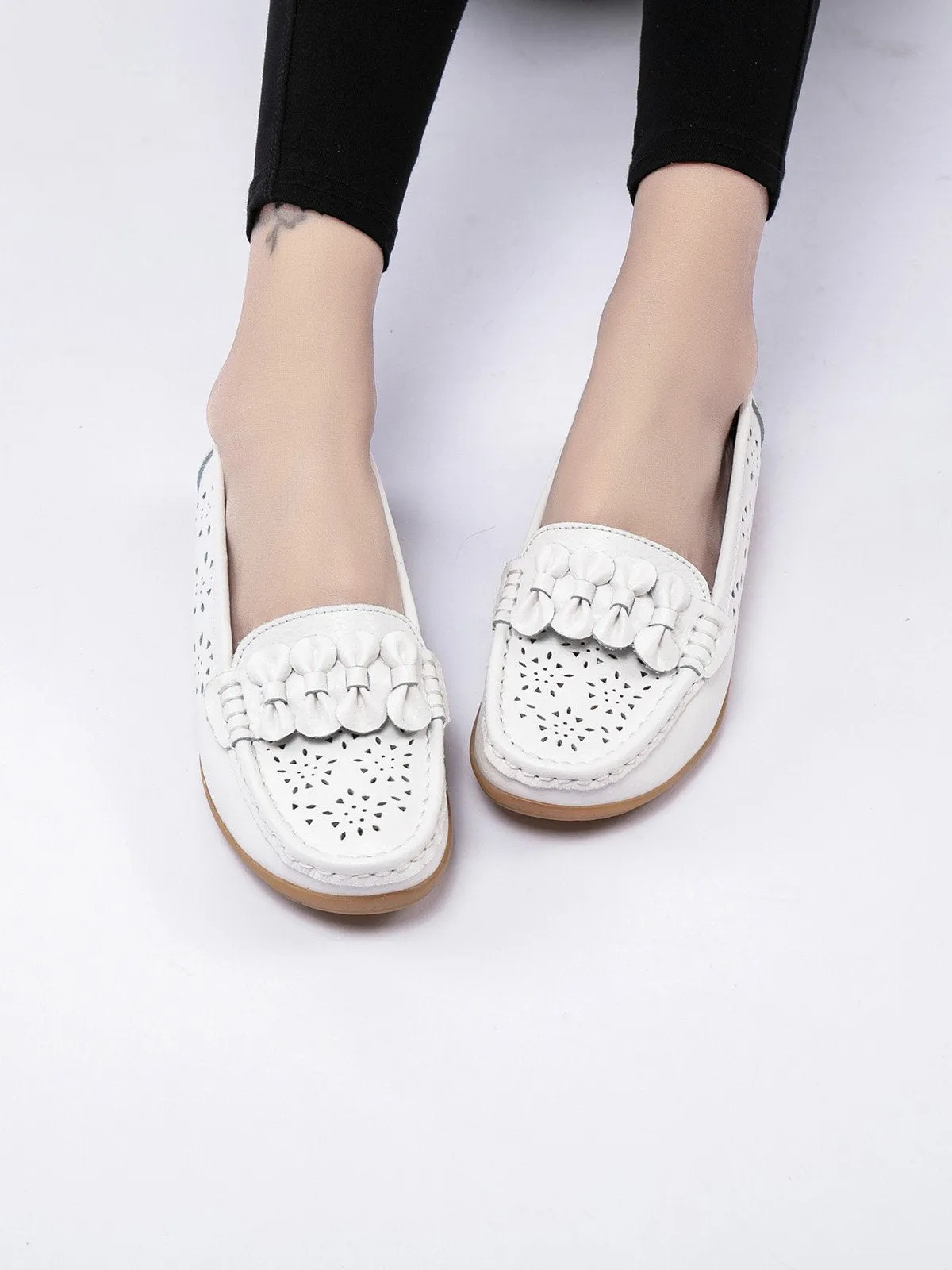 Cowhide Hollow Casual Flat Shoes