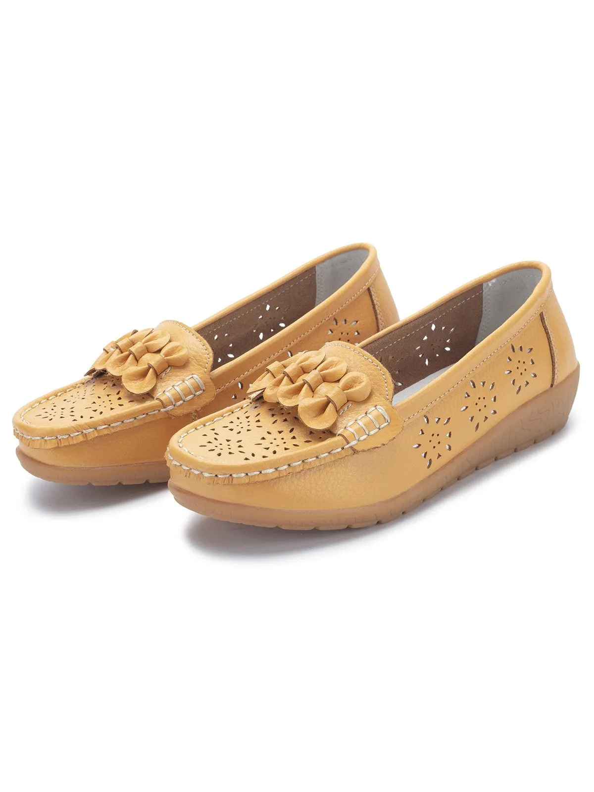 Cowhide Hollow Casual Flat Shoes