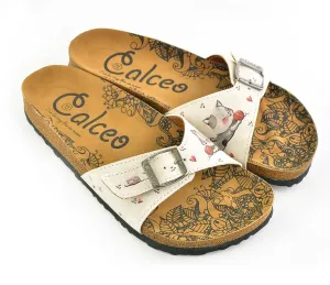 Cream and Grey Colored Sweet Playing Cat Patterned Sandal - CAL909