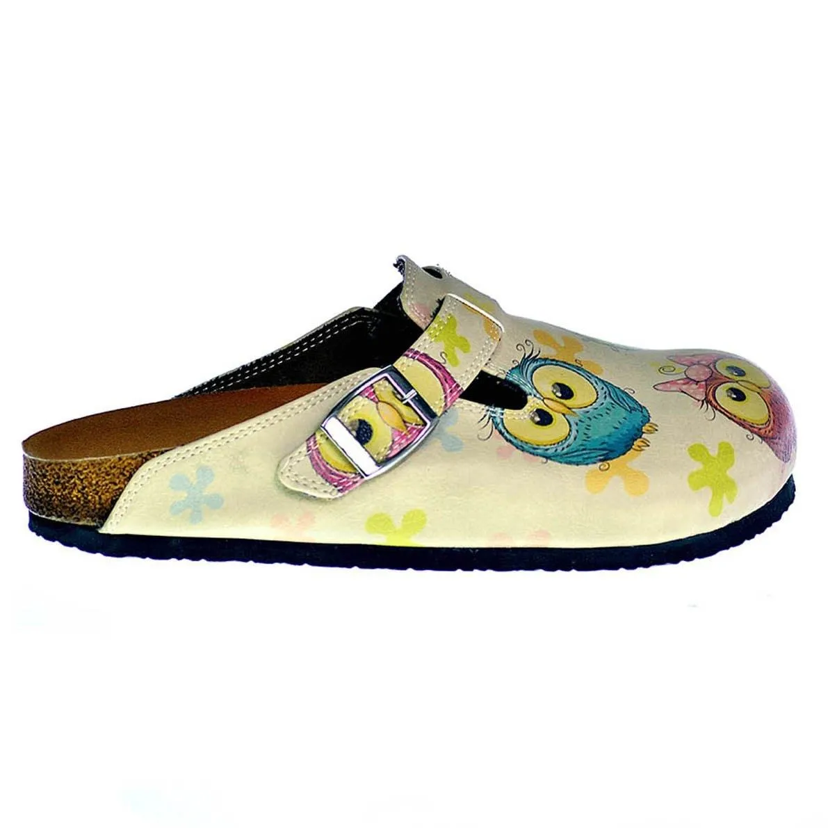 Cream Color and Colorful Owl and Cute Elephant Patterned Clogs - CAL315