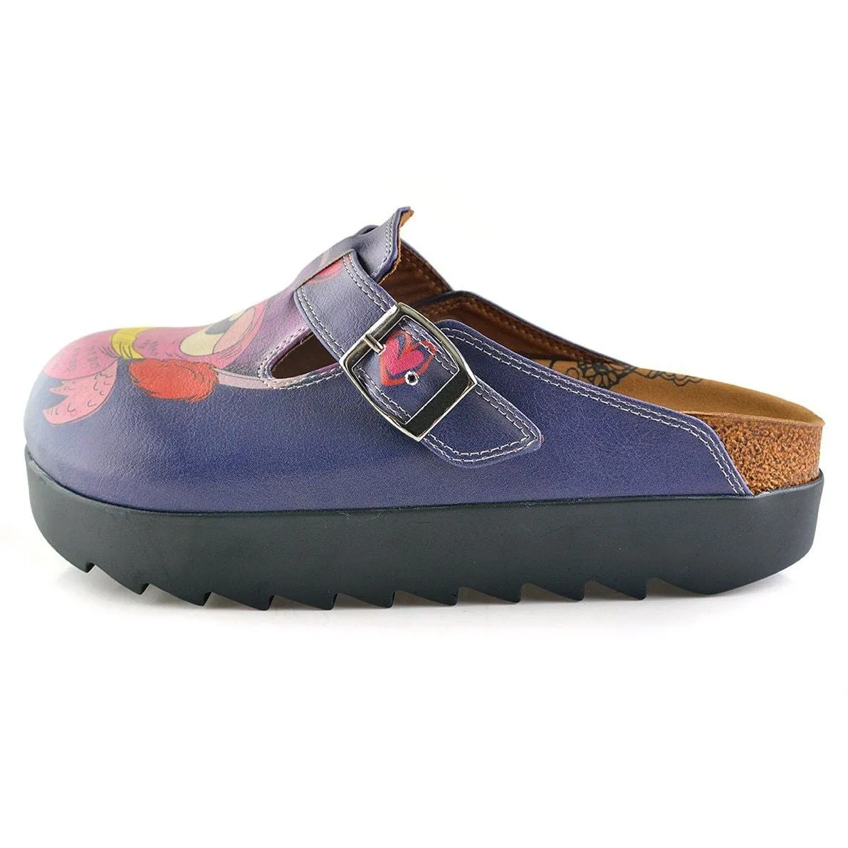 Dark Blue, Purple Owl, Sleeper Patterned Clogs - CAL702