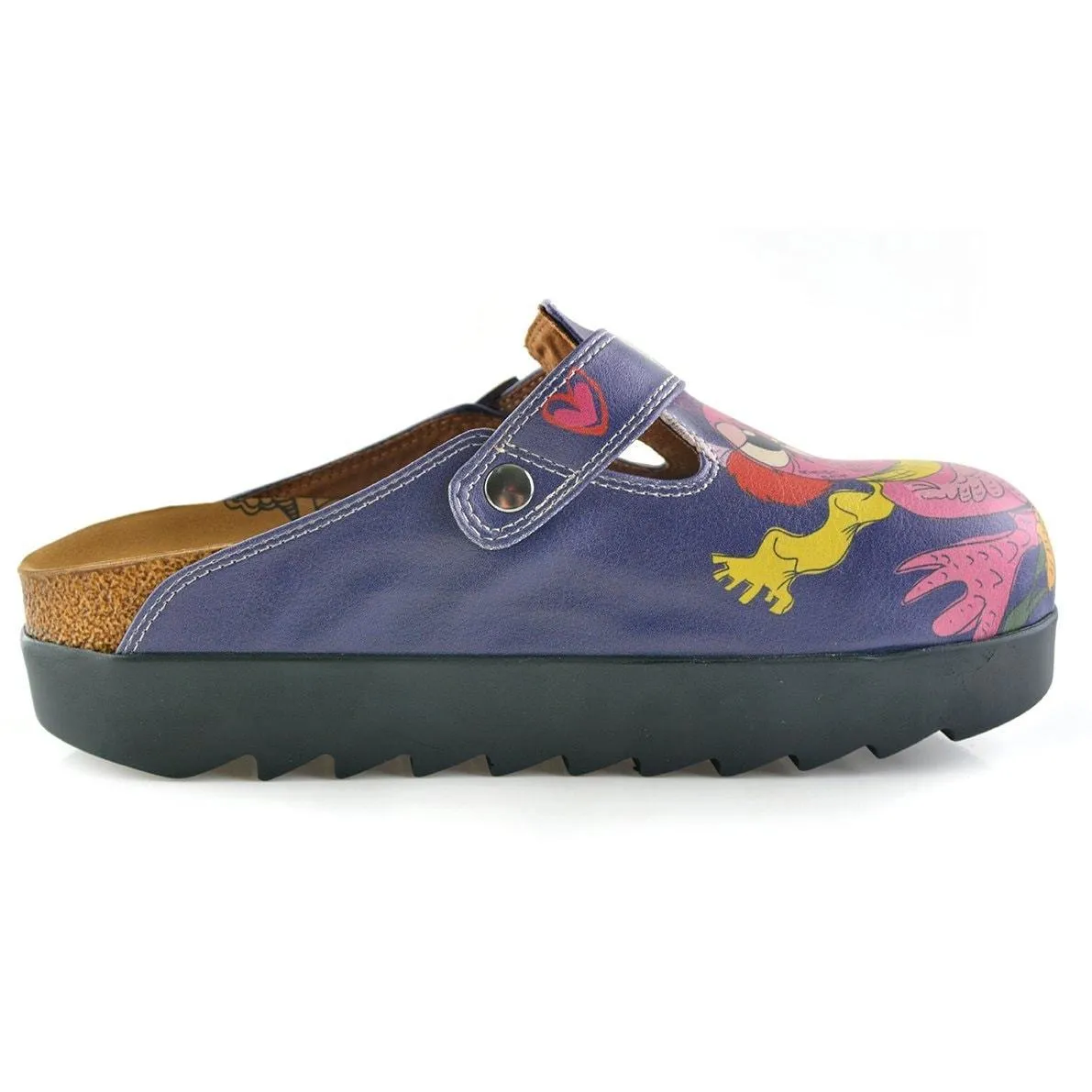 Dark Blue, Purple Owl, Sleeper Patterned Clogs - CAL702