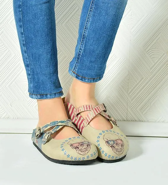 Dry Head With Glasses and American Flagged, Blue, Red Patterned Clogs - CAL112
