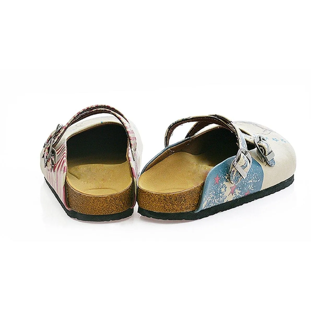 Dry Head With Glasses and American Flagged, Blue, Red Patterned Clogs - CAL112