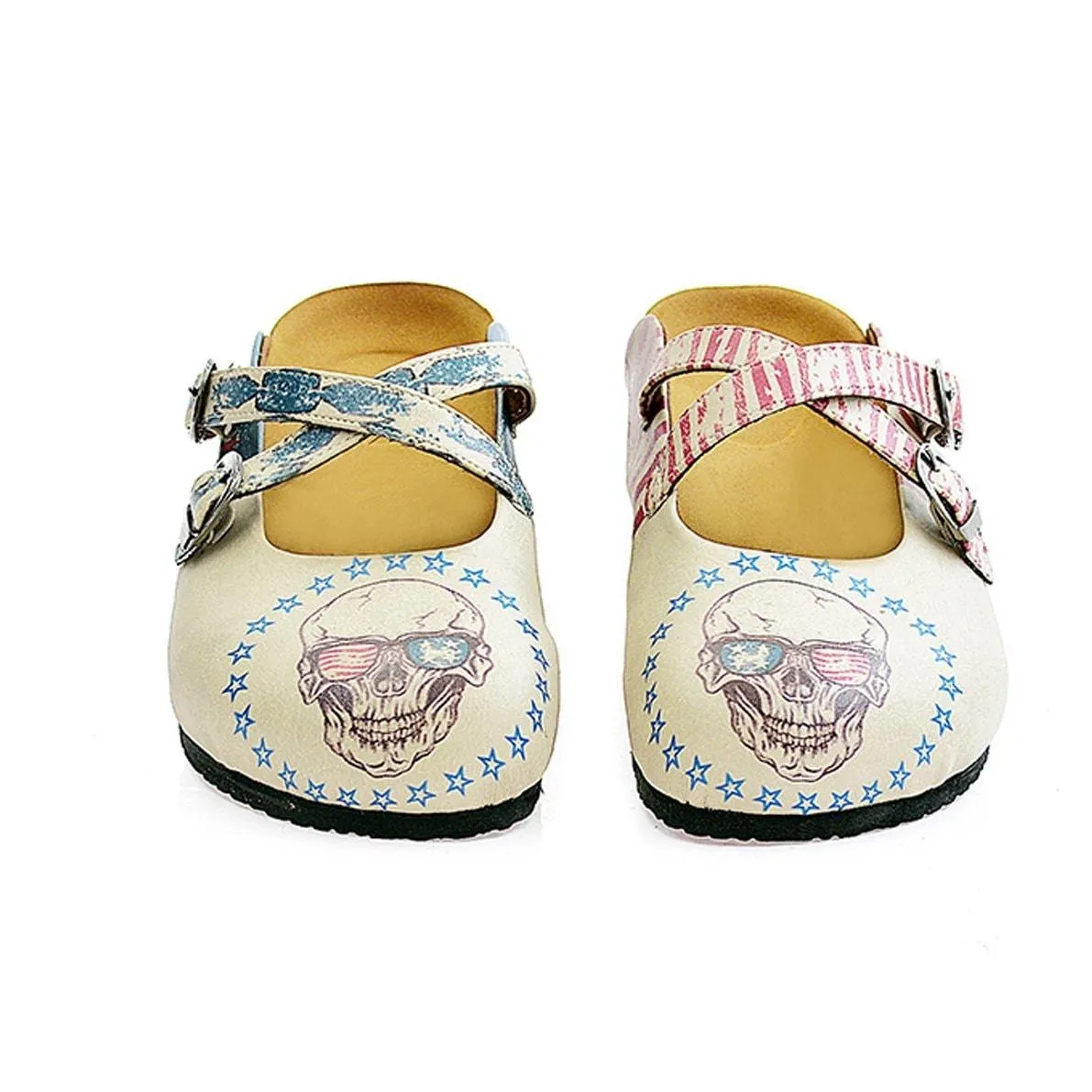 Dry Head With Glasses and American Flagged, Blue, Red Patterned Clogs - CAL112