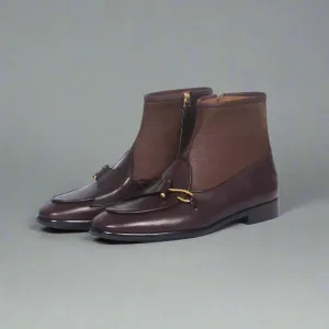 Elko Handmade Brown Leather  Buckle Ankle Boots - Boots