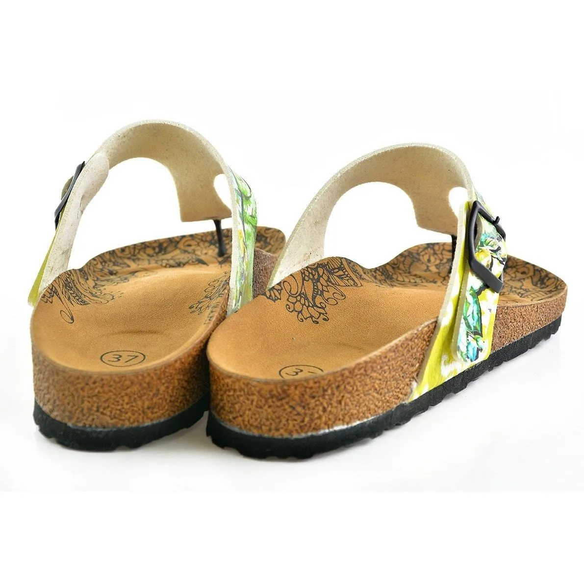 Escape to Jungle Written, Green Colored Black Monkey Patterned Sandal - CAL508