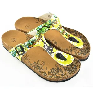 Escape to Jungle Written, Green Colored Black Monkey Patterned Sandal - CAL508