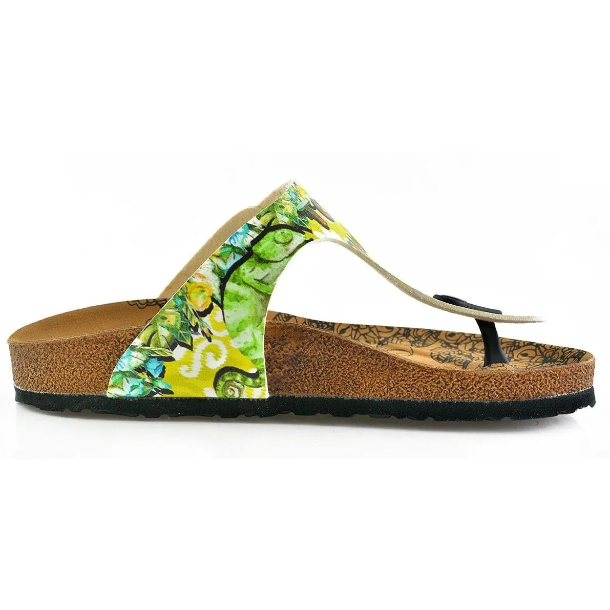 Escape to Jungle Written, Green Colored Black Monkey Patterned Sandal - CAL508