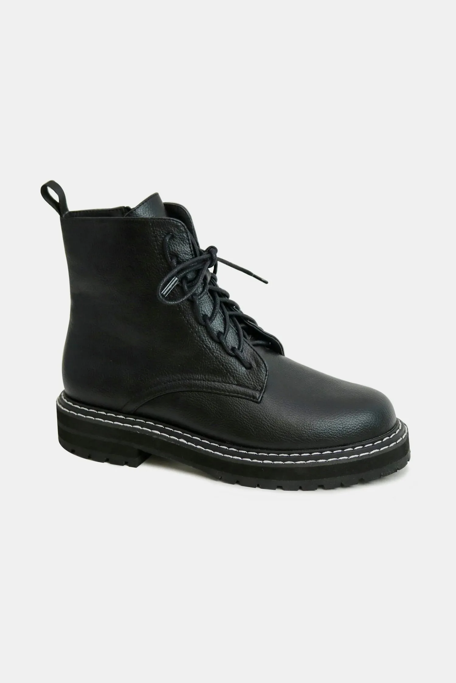 Fashion Faux Leather Lace-Up Boots with Side Zipper