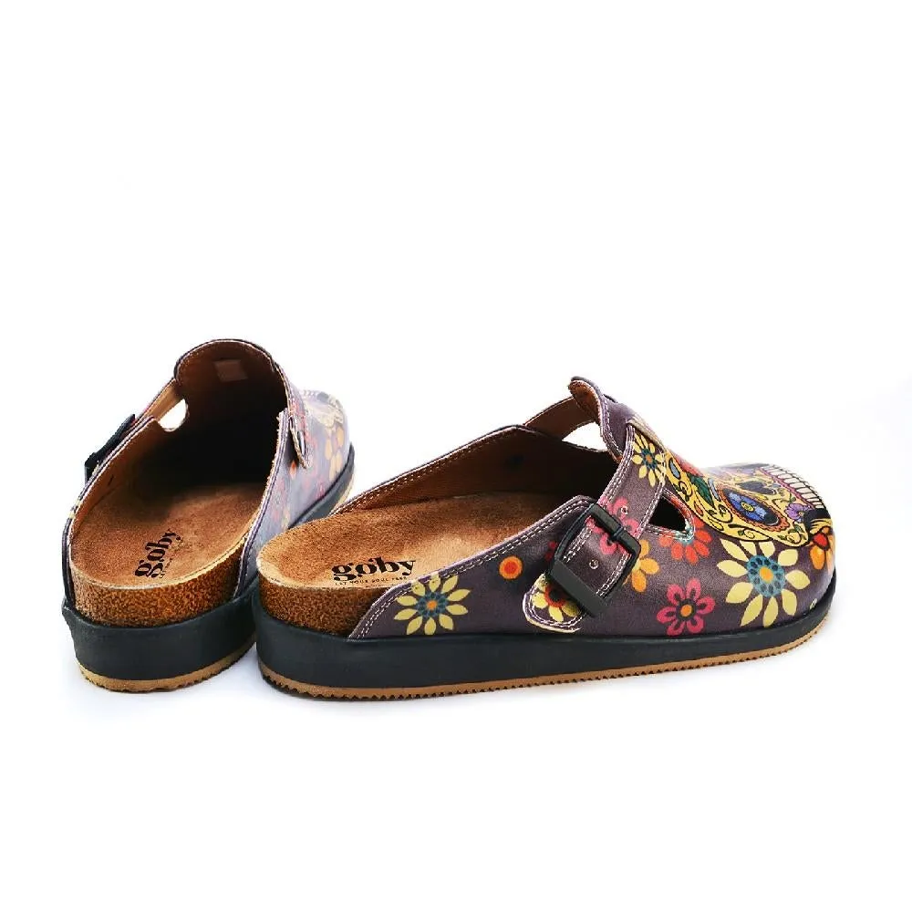 Gold & Crimson Sugar Skull Clogs - GYB301