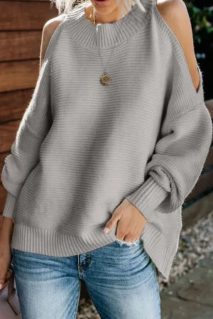 Gray Cold Shoulder Pullover Sweater