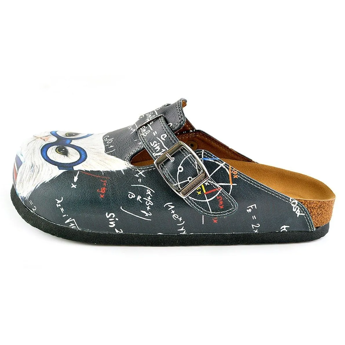Grey Colored and White Glasses Cat Patterned Clogs - WCAL343