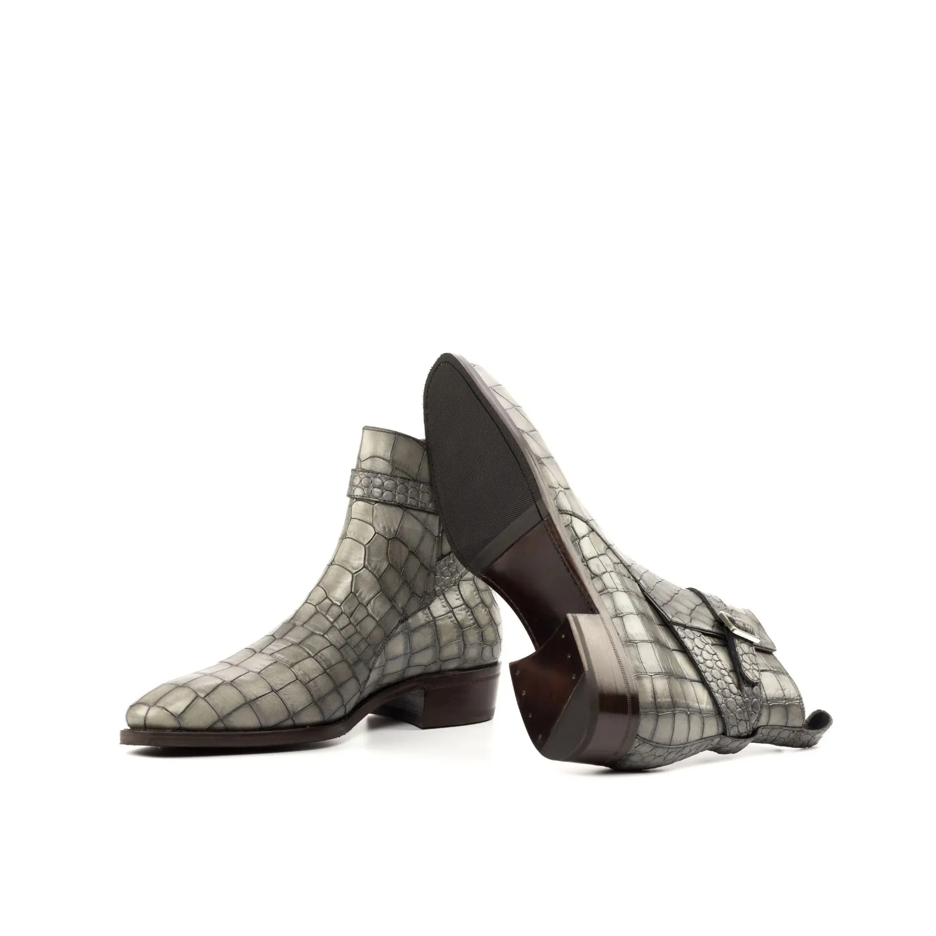 Grey Crocodile Print Leather Kardzhali Jodhpur Boots - Boots