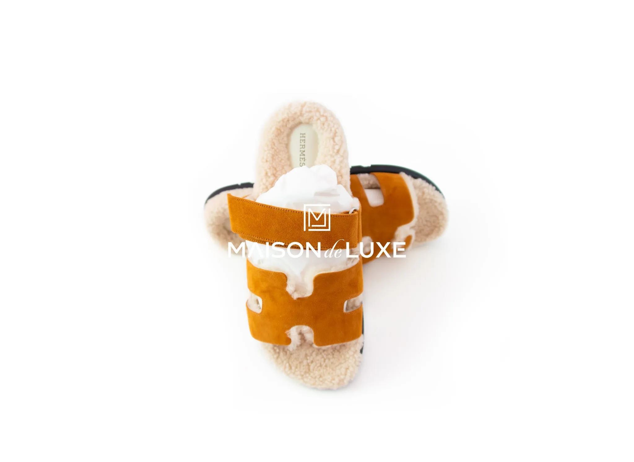 Hermes Men's Beige Kraft Shearling Chypre Sandal 43.5