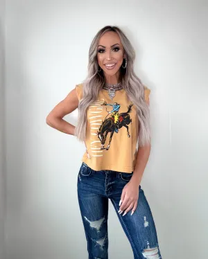 Hey Cowgirl Muscle Tank - Mustard