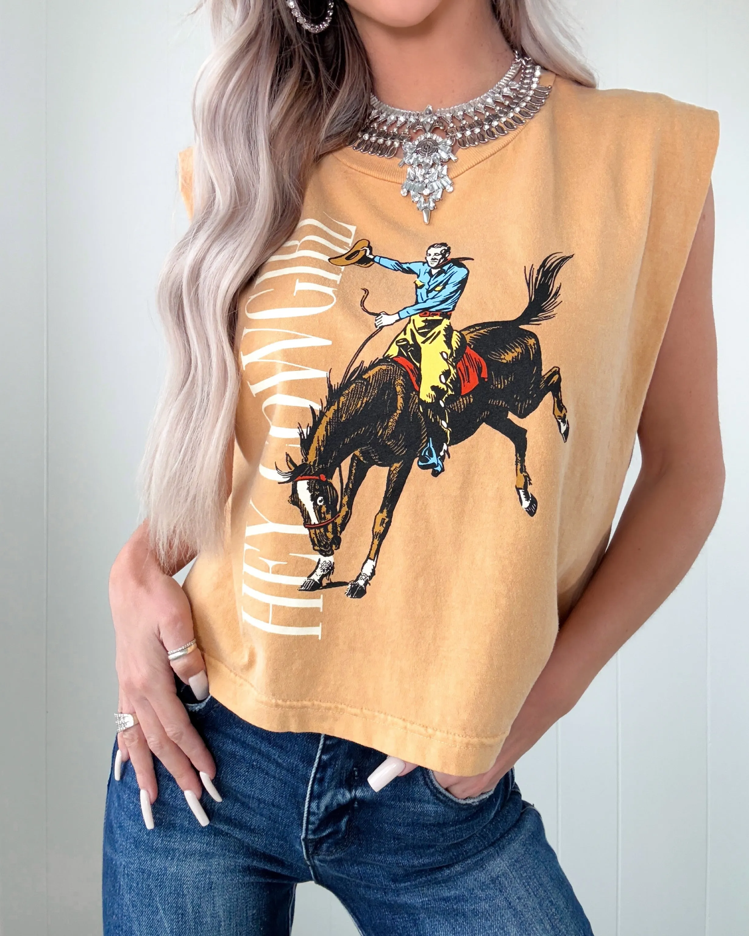 Hey Cowgirl Muscle Tank - Mustard