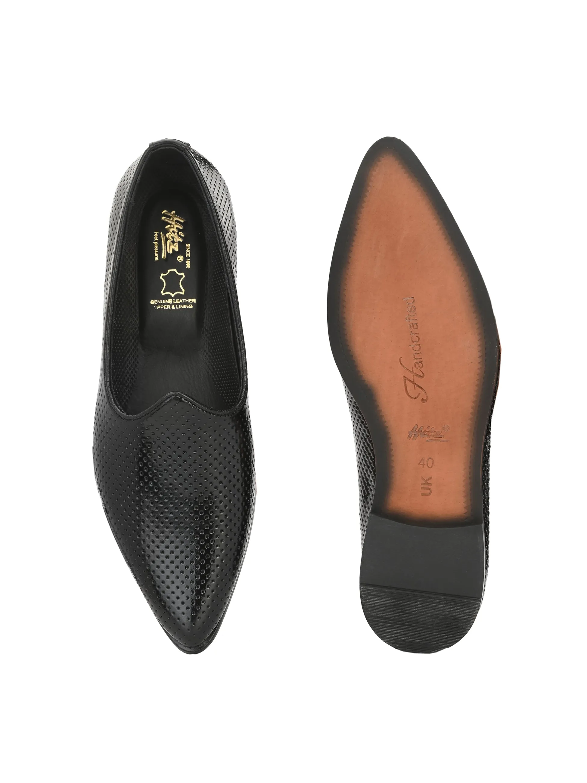 Hitz Men's Black Leather Slip-On Ethnic Shoes