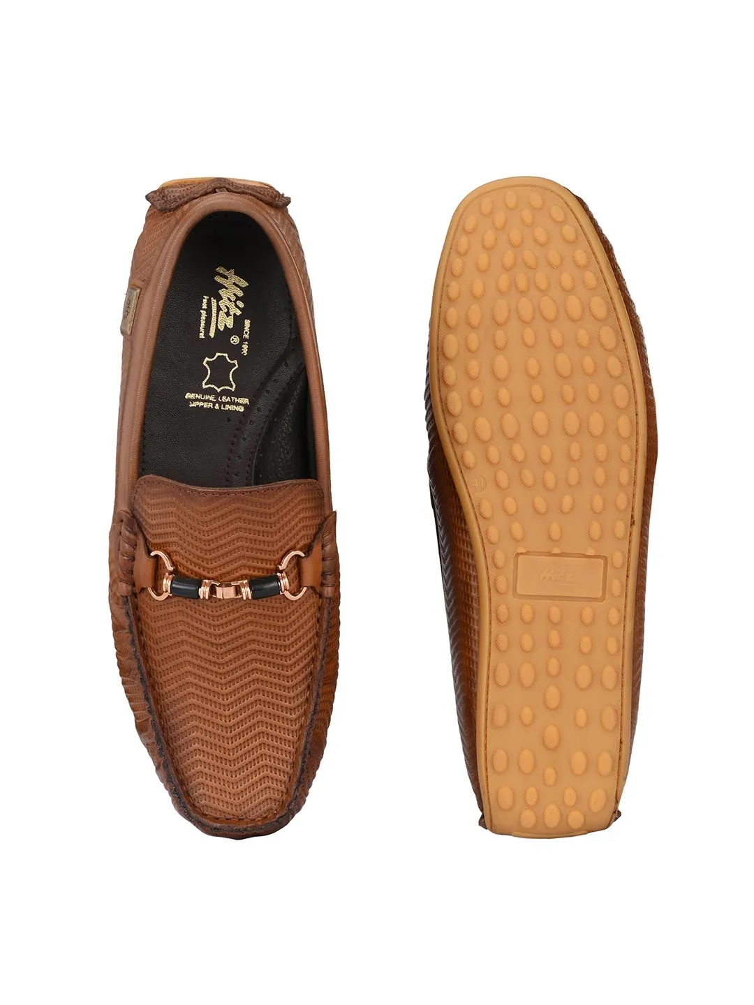 Hitz Men's Tan Leather Slip-On Loafers Shoes