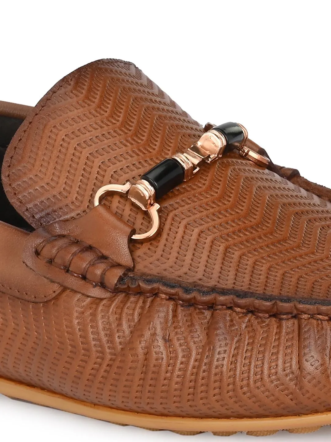 Hitz Men's Tan Leather Slip-On Loafers Shoes