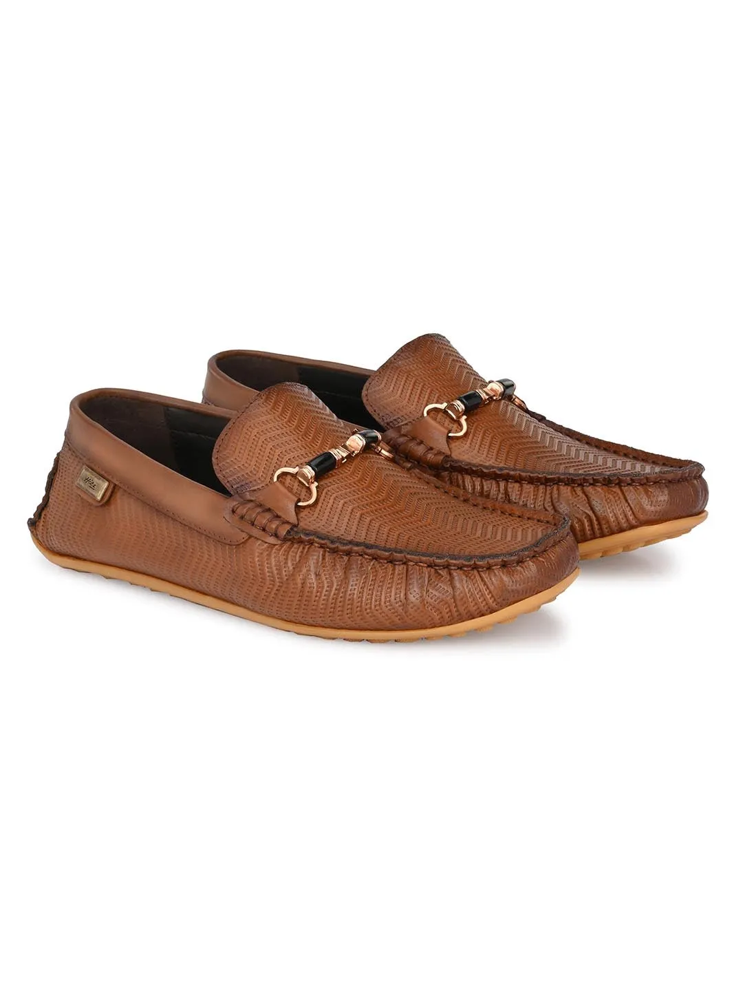 Hitz Men's Tan Leather Slip-On Loafers Shoes