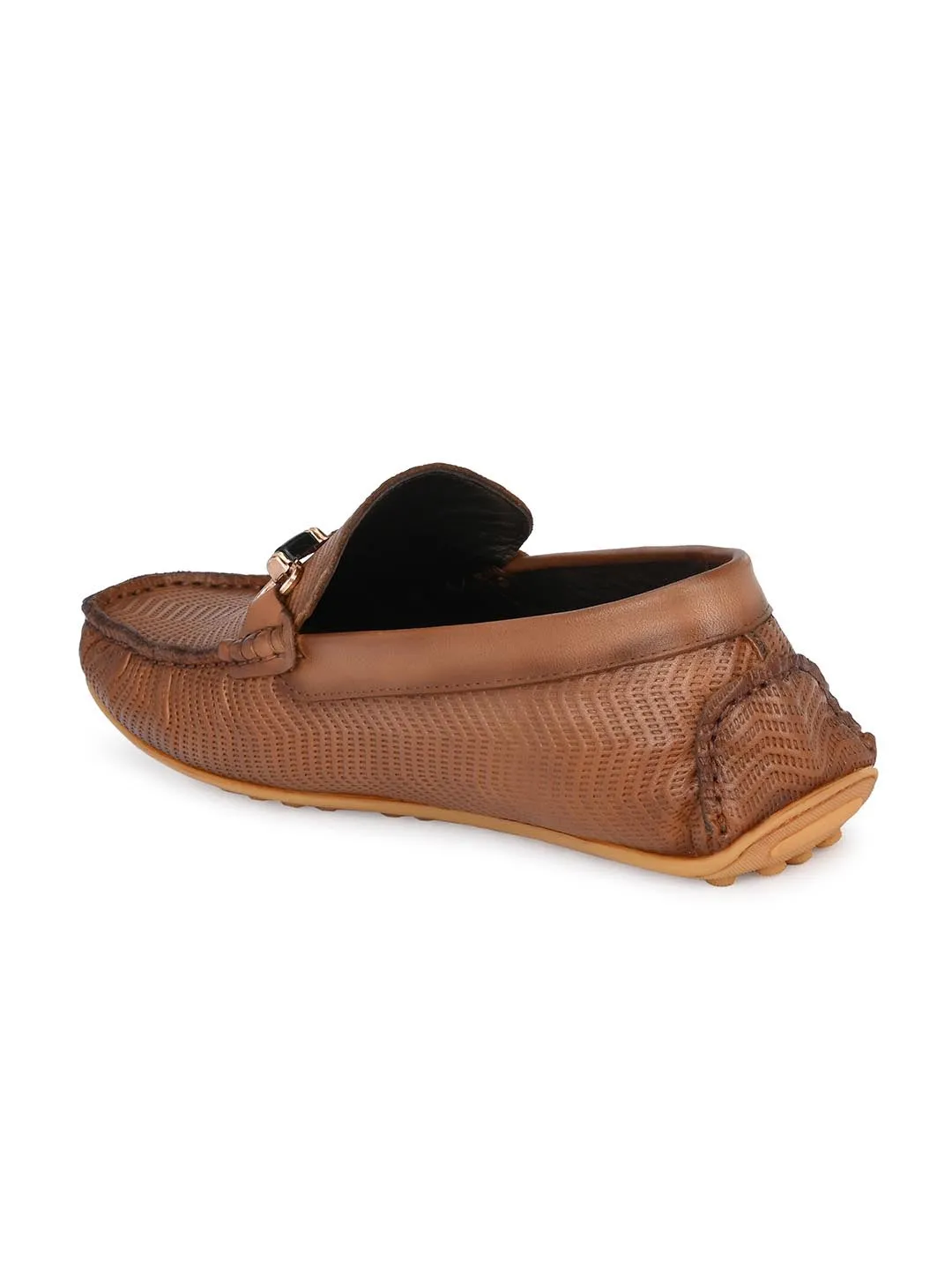 Hitz Men's Tan Leather Slip-On Loafers Shoes