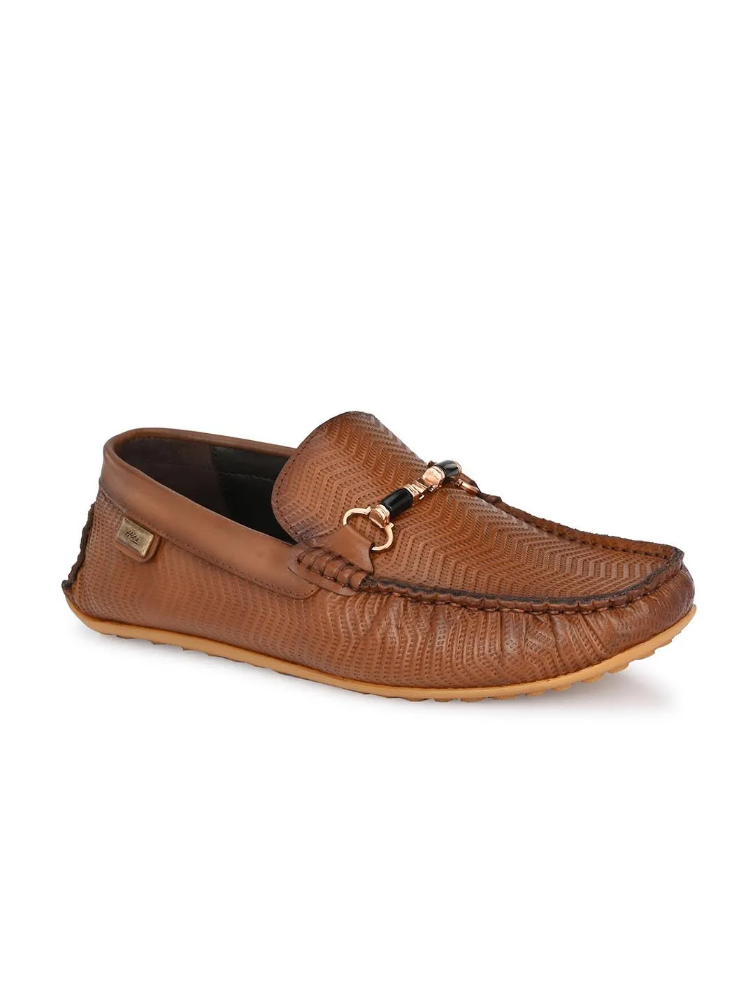Hitz Men's Tan Leather Slip-On Loafers Shoes