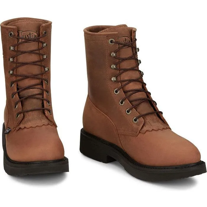 Justin Men's Livestock 8" WP Lace Up Western Work Boot -Brown- OW604