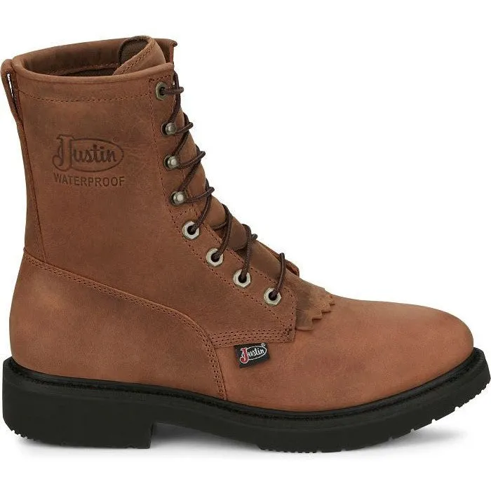 Justin Men's Livestock 8" WP Lace Up Western Work Boot -Brown- OW604