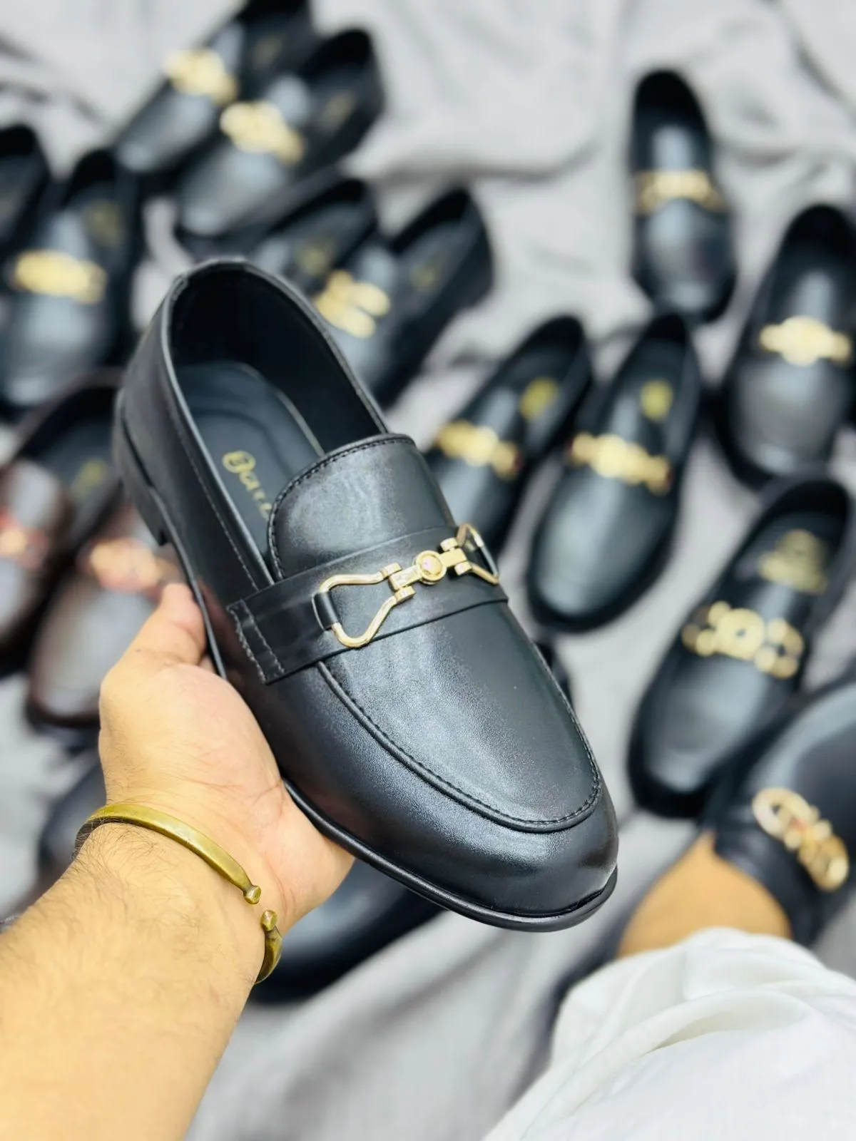 Luxury Black Leather Loafers with Gold Buckle – Premium Elegance