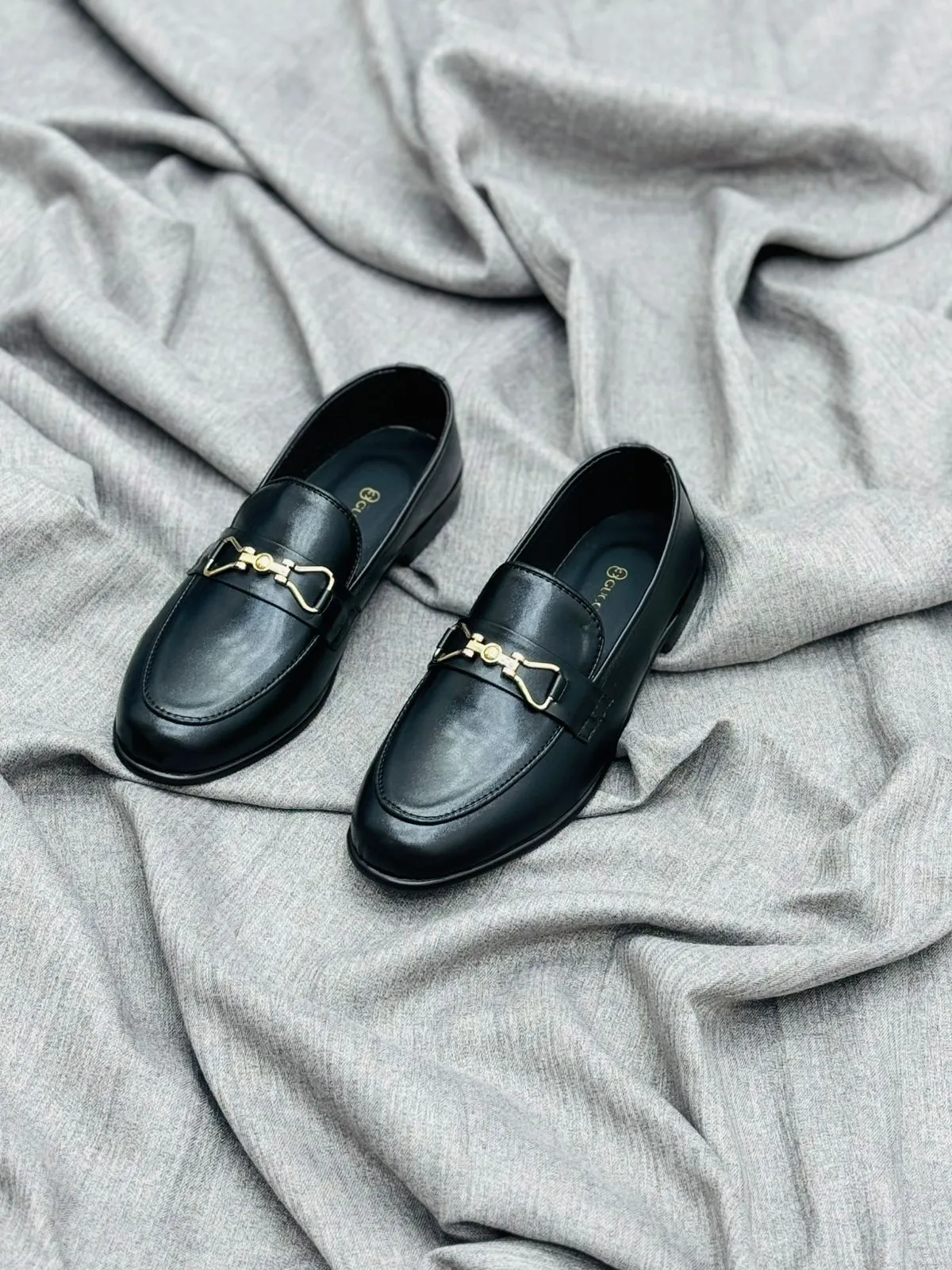 Luxury Black Leather Loafers with Gold Buckle – Premium Elegance