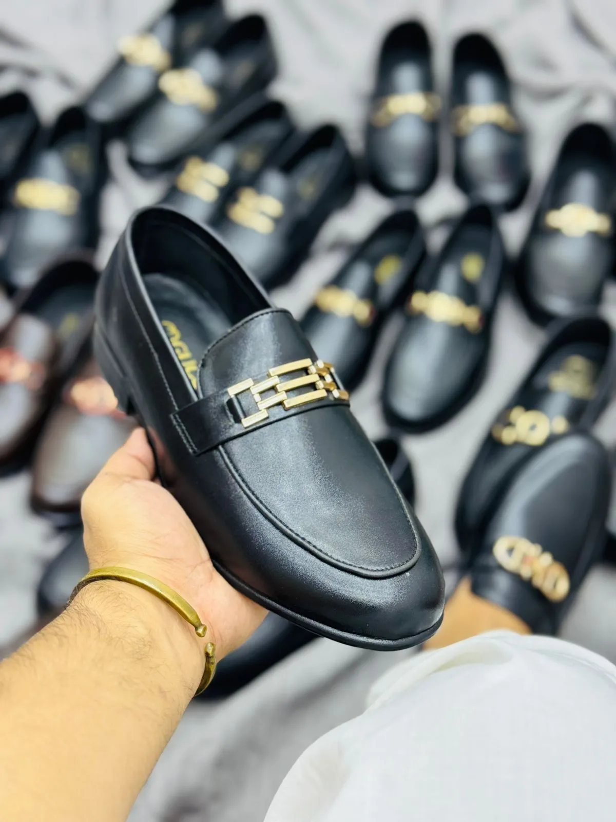 Luxury Black Leather Loafers with Gold Buckle – Premium Elegance