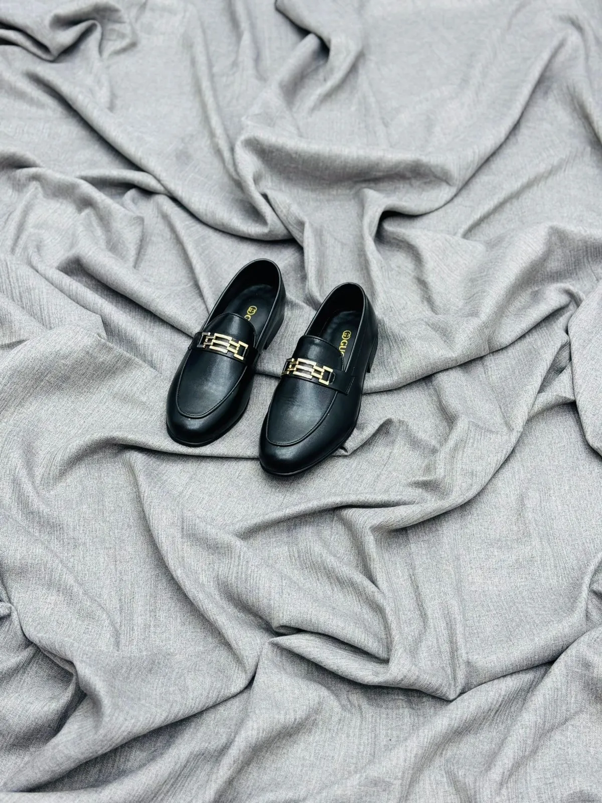 Luxury Black Leather Loafers with Gold Buckle – Premium Elegance