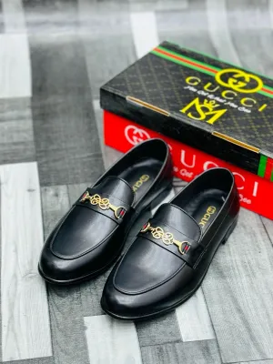 Luxury Black Leather Loafers with Gold Buckle – Premium Elegance